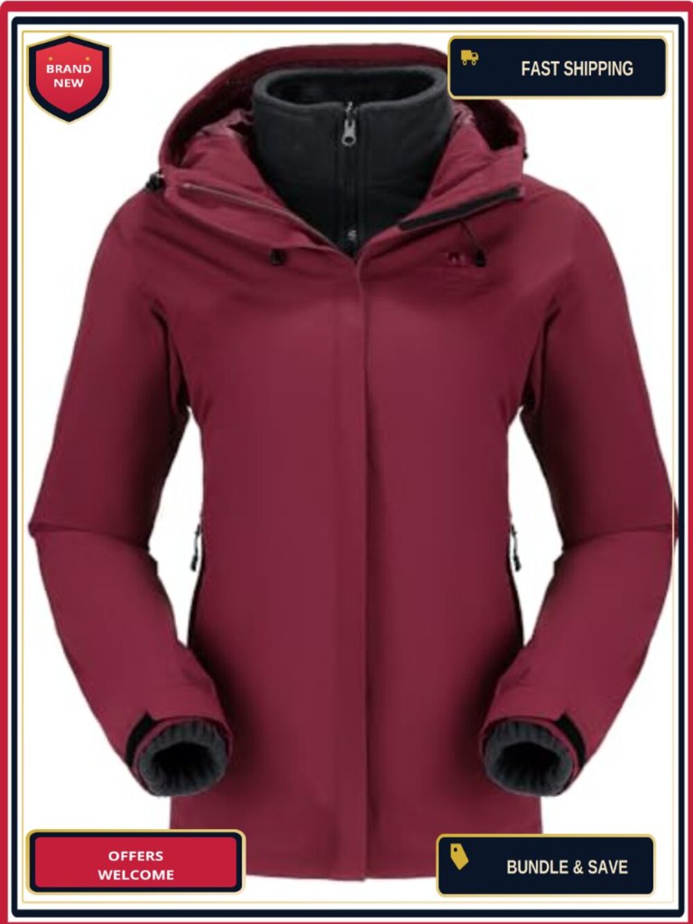 Women's 3 in 1 Ski Jacket Waterproof Windproof Fleece Liner Winter Coat